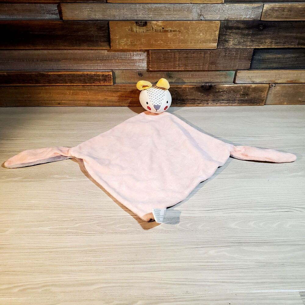 Petitcollage Bunny Lovey Plush Organic Security Blankie Knot Ends 9x9 Pink Grey